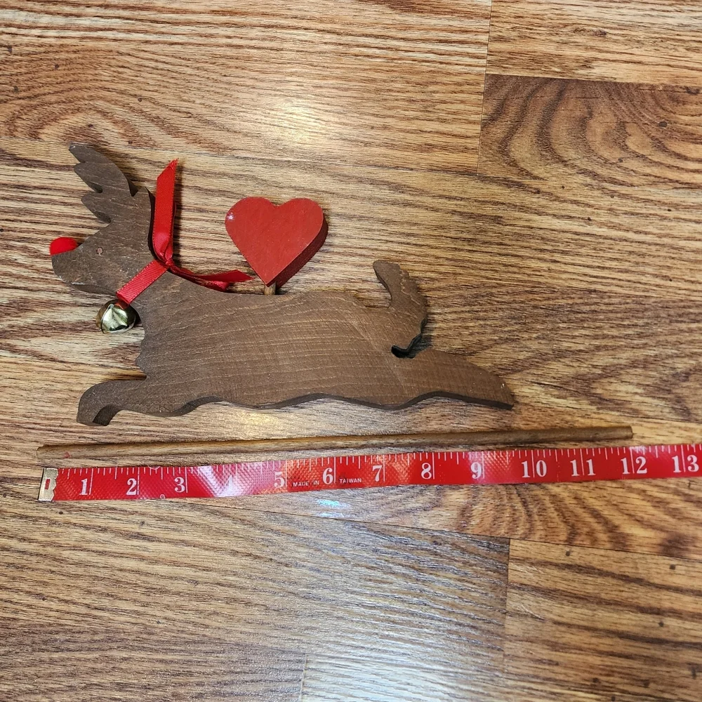 Handmade Wooden Reindeer With Red Nose and Bell